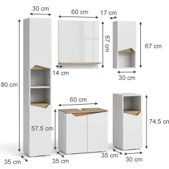 Vicco Badmöbel-Set Weiß Marelle, bestehend aus Bad Spiegelschrank, Midischrank, Hängeschrank, Waschbeckenunterschrank, Hochschrank - Praktische Aufbewahrung für Badutensilien
