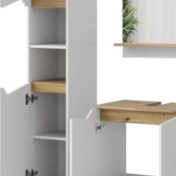 Vicco Badmöbel-Set Weiß Marelle, bestehend aus Bad Spiegelschrank, Midischrank, Hängeschrank, Waschbeckenunterschrank, Hochschrank - Praktische Aufbewahrung für Badutensilien