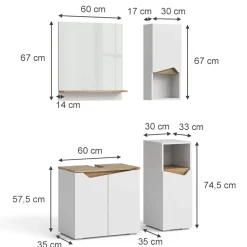 Vicco Badmöbel-Set Weiß Marelle, bestehend aus Bad Spiegelschrank, Waschbeckenunterschrank, Midischrank, Hängeschrank - Praktische Aufbewahrung für Badutensilien
