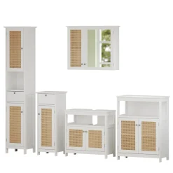 Vicco Badmöbel-Set Weiß Rosario, bestehend aus Sideboard, Spiegelschrank, Hochschrank, Midischrank, Waschtischunterschrank - Viel Stauraum oben und unten