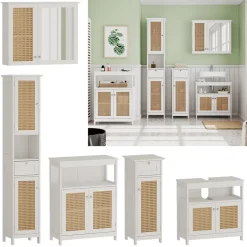 Vicco Badmöbel-Set Weiß Rosario, bestehend aus Sideboard, Spiegelschrank, Hochschrank, Midischrank, Waschtischunterschrank - Viel Stauraum oben und unten