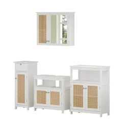 Vicco Badmöbel-Set Weiß Rosario, bestehend aus Bad Spiegelschrank, Waschbeckenunterschrank, Midischrank, Hängeschrank - Viel Stauraum oben und unten