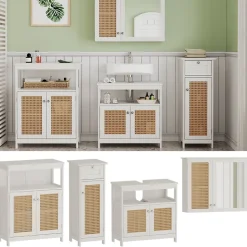 Vicco Badmöbel-Set Weiß Rosario, bestehend aus Bad Spiegelschrank, Waschbeckenunterschrank, Midischrank, Hängeschrank - Viel Stauraum oben und unten