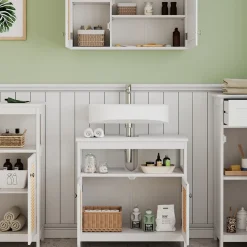 Vicco Badmöbel-Set Weiß Rosario, bestehend aus Bad Spiegelschrank, Waschbeckenunterschrank, Midischrank, Hängeschrank - Viel Stauraum oben und unten