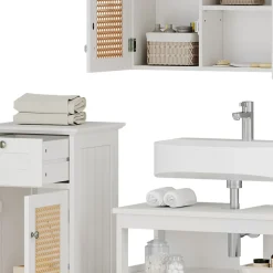 Vicco Badmöbel-Set Weiß Rosario, bestehend aus Bad Spiegelschrank, Waschbeckenunterschrank, Midischrank, Hängeschrank - Viel Stauraum oben und unten