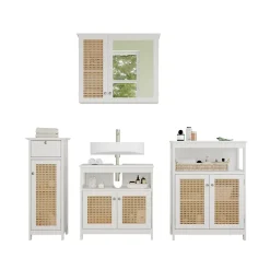 Vicco Badmöbel-Set Weiß Rosario, bestehend aus Bad Spiegelschrank, Waschbeckenunterschrank, Midischrank, Hängeschrank - Viel Stauraum oben und unten