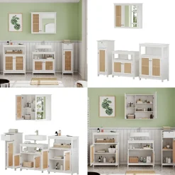 Vicco Badmöbel-Set Weiß Rosario, bestehend aus Bad Spiegelschrank, Waschbeckenunterschrank, Midischrank, Hängeschrank - Viel Stauraum oben und unten