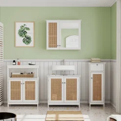 Vicco Badmöbel-Set Weiß Rosario, bestehend aus Bad Spiegelschrank, Waschbeckenunterschrank, Midischrank, Hängeschrank - Viel Stauraum oben und unten