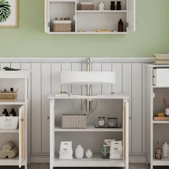 Vicco Badmöbel-Set Weiß Rosario, bestehend aus Bad Spiegelschrank, Waschbeckenunterschrank, Midischrank, Hängeschrank - Viel Stauraum oben und unten