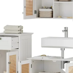 Vicco Badmöbel-Set Weiß Rosario, bestehend aus Bad Spiegelschrank, Waschbeckenunterschrank, Midischrank, Hängeschrank - Viel Stauraum oben und unten