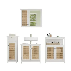 Vicco Badmöbel-Set Weiß Rosario, bestehend aus Bad Spiegelschrank, Waschbeckenunterschrank, Midischrank, Hängeschrank - Viel Stauraum oben und unten