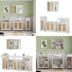 Vicco Badmöbel-Set Weiß Rosario, bestehend aus Bad Spiegelschrank, Waschbeckenunterschrank, Midischrank, Hängeschrank - Viel Stauraum oben und unten