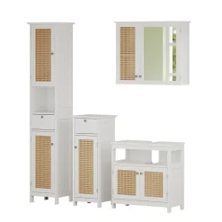 Vicco Badmöbel-Set Weiß Rosario, bestehend aus Badspiegelschrank, Waschbeckenunterschrank, Midischrank, Hochschrank - Viel Stauraum oben und unten