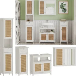 Vicco Badmöbel-Set Weiß Rosario, bestehend aus Badspiegelschrank, Waschbeckenunterschrank, Midischrank, Hochschrank - Viel Stauraum oben und unten