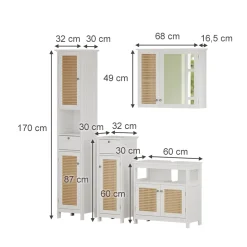 Vicco Badmöbel-Set Weiß Rosario, bestehend aus Badspiegelschrank, Waschbeckenunterschrank, Midischrank, Hochschrank - Viel Stauraum oben und unten