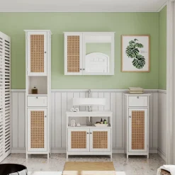 Vicco Badmöbel-Set Weiß Rosario, bestehend aus Badspiegelschrank, Waschbeckenunterschrank, Midischrank, Hochschrank - Viel Stauraum oben und unten