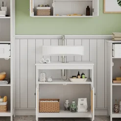 Vicco Badmöbel-Set Weiß Rosario, bestehend aus Badspiegelschrank, Waschbeckenunterschrank, Midischrank, Hochschrank - Viel Stauraum oben und unten