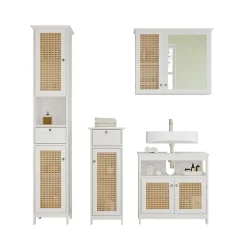 Vicco Badmöbel-Set Weiß Rosario, bestehend aus Badspiegelschrank, Waschbeckenunterschrank, Midischrank, Hochschrank - Viel Stauraum oben und unten