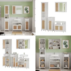 Vicco Badmöbel-Set Weiß Rosario, bestehend aus Badspiegelschrank, Waschbeckenunterschrank, Midischrank, Hochschrank - Viel Stauraum oben und unten