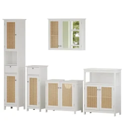 Vicco Badmöbel-Set Weiß Rosario, bestehend aus Sideboard, Spiegelschrank, Hochschrank, Midischrank, Waschtischunterschrank - Viel Stauraum oben und unten