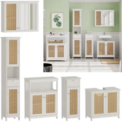 Vicco Badmöbel-Set Weiß Rosario, bestehend aus Sideboard, Spiegelschrank, Hochschrank, Midischrank, Waschtischunterschrank - Viel Stauraum oben und unten