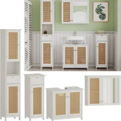 Vicco Badmöbel-Set Weiß Rosario, bestehend aus Badspiegelschrank, Waschbeckenunterschrank, Midischrank, Hochschrank - Viel Stauraum oben und unten