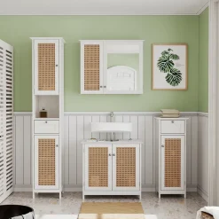 Vicco Badmöbel-Set Weiß Rosario, bestehend aus Badspiegelschrank, Waschbeckenunterschrank, Midischrank, Hochschrank - Viel Stauraum oben und unten