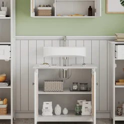 Vicco Badmöbel-Set Weiß Rosario, bestehend aus Badspiegelschrank, Waschbeckenunterschrank, Midischrank, Hochschrank - Viel Stauraum oben und unten