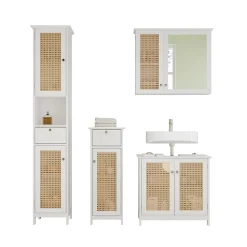 Vicco Badmöbel-Set Weiß Rosario, bestehend aus Badspiegelschrank, Waschbeckenunterschrank, Midischrank, Hochschrank - Viel Stauraum oben und unten