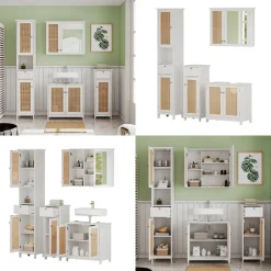 Vicco Badmöbel-Set Weiß Rosario, bestehend aus Badspiegelschrank, Waschbeckenunterschrank, Midischrank, Hochschrank - Viel Stauraum oben und unten