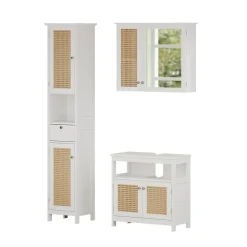 Vicco Badmöbel-Set Weiß Rosario, bestehend aus Bad Spiegelschrank, Waschbeckenunterschrank, Hochschrank - Viel Stauraum oben und unten