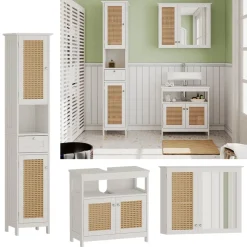 Vicco Badmöbel-Set Weiß Rosario, bestehend aus Bad Spiegelschrank, Waschbeckenunterschrank, Hochschrank - Viel Stauraum oben und unten