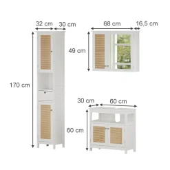 Vicco Badmöbel-Set Weiß Rosario, bestehend aus Bad Spiegelschrank, Waschbeckenunterschrank, Hochschrank - Viel Stauraum oben und unten