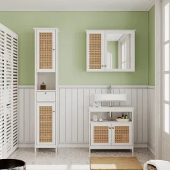 Vicco Badmöbel-Set Weiß Rosario, bestehend aus Bad Spiegelschrank, Waschbeckenunterschrank, Hochschrank - Viel Stauraum oben und unten