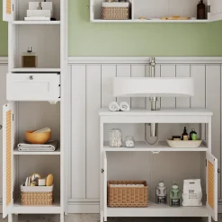 Vicco Badmöbel-Set Weiß Rosario, bestehend aus Bad Spiegelschrank, Waschbeckenunterschrank, Hochschrank - Viel Stauraum oben und unten