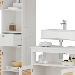 Vicco Badmöbel-Set Weiß Rosario, bestehend aus Bad Spiegelschrank, Waschbeckenunterschrank, Hochschrank - Viel Stauraum oben und unten