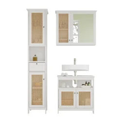 Vicco Badmöbel-Set Weiß Rosario, bestehend aus Bad Spiegelschrank, Waschbeckenunterschrank, Hochschrank - Viel Stauraum oben und unten