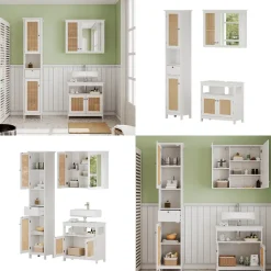 Vicco Badmöbel-Set Weiß Rosario, bestehend aus Bad Spiegelschrank, Waschbeckenunterschrank, Hochschrank - Viel Stauraum oben und unten