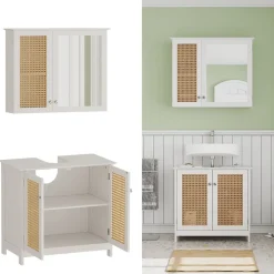 Vicco Badmöbel-Set Weiß Rosario, bestehend aus Waschbeckenunterschrank, Badezimmerspiegel - Viel Stauraum oben und unten