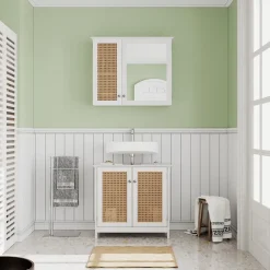 Vicco Badmöbel-Set Weiß Rosario, bestehend aus Waschbeckenunterschrank, Badezimmerspiegel - Viel Stauraum oben und unten