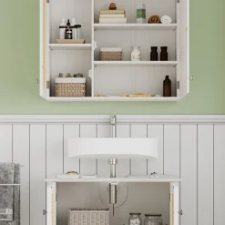 Vicco Badmöbel-Set Weiß Rosario, bestehend aus Waschbeckenunterschrank, Badezimmerspiegel - Viel Stauraum oben und unten