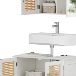 Vicco Badmöbel-Set Weiß Rosario, bestehend aus Waschbeckenunterschrank, Badezimmerspiegel - Viel Stauraum oben und unten