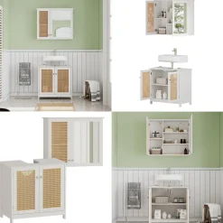 Vicco Badmöbel-Set Weiß Rosario, bestehend aus Waschbeckenunterschrank, Badezimmerspiegel - Viel Stauraum oben und unten