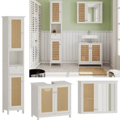 Vicco Badmöbel-Set Weiß Rosario, bestehend aus Bad Spiegelschrank, Waschbeckenunterschrank, Hochschrank - Viel Stauraum oben und unten