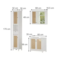 Vicco Badmöbel-Set Weiß Rosario, bestehend aus Bad Spiegelschrank, Waschbeckenunterschrank, Hochschrank - Viel Stauraum oben und unten