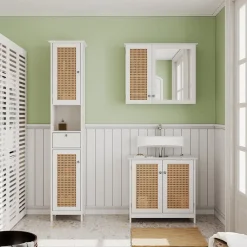 Vicco Badmöbel-Set Weiß Rosario, bestehend aus Bad Spiegelschrank, Waschbeckenunterschrank, Hochschrank - Viel Stauraum oben und unten