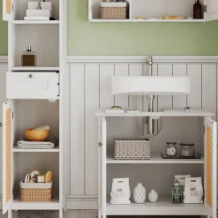 Vicco Badmöbel-Set Weiß Rosario, bestehend aus Bad Spiegelschrank, Waschbeckenunterschrank, Hochschrank - Viel Stauraum oben und unten