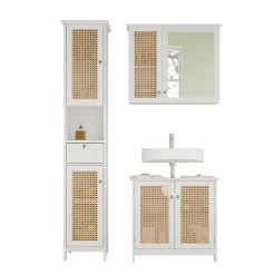 Vicco Badmöbel-Set Weiß Rosario, bestehend aus Bad Spiegelschrank, Waschbeckenunterschrank, Hochschrank - Viel Stauraum oben und unten