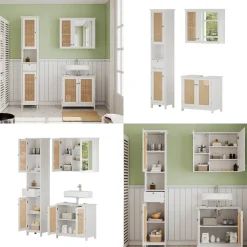 Vicco Badmöbel-Set Weiß Rosario, bestehend aus Bad Spiegelschrank, Waschbeckenunterschrank, Hochschrank - Viel Stauraum oben und unten