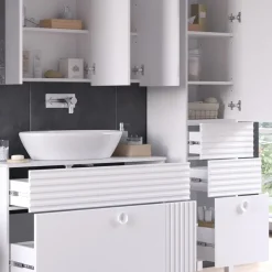 Vicco Badmöbel-Set Weiß Sola, bestehend aus Bad Spiegelschrank, Waschbeckenunterschrank, Hochschrank - Viel Stauraum oben und unten